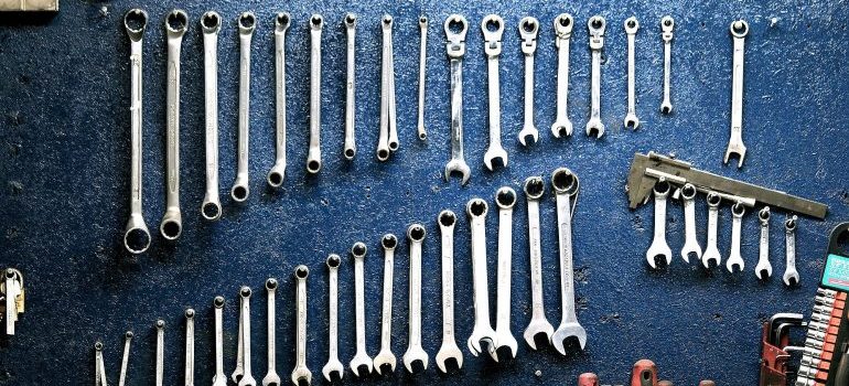 Tools hanging on wall.