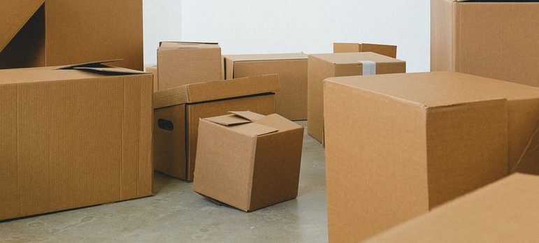cardboard boxes in the room
