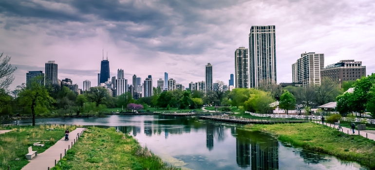 The city near a river