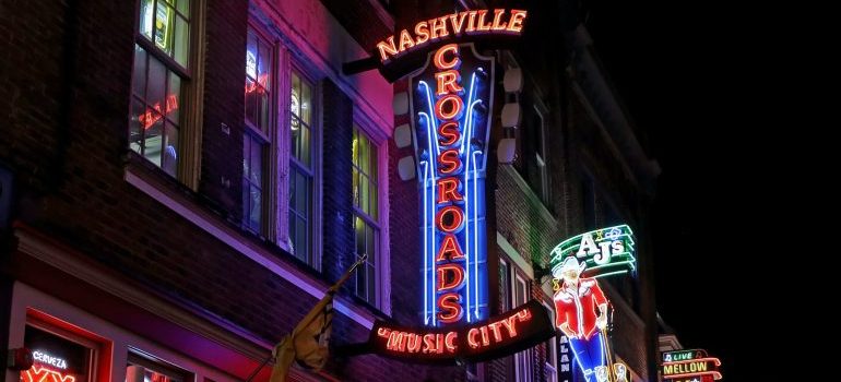 Nashville buildings and lights at night