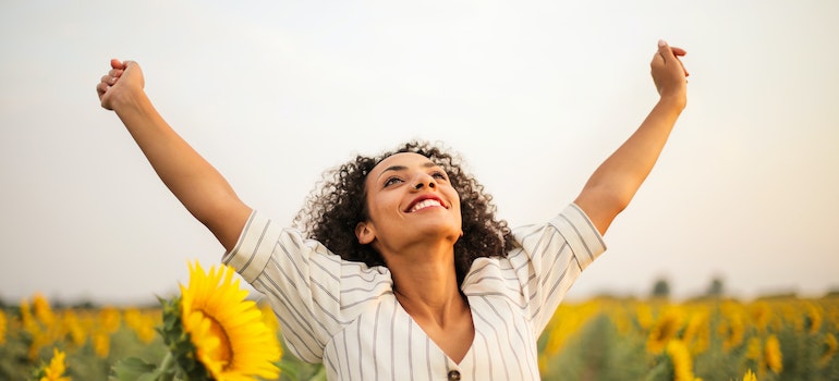 Woman having fun in the field