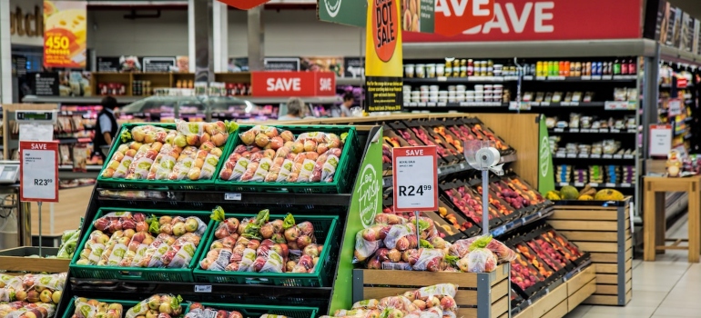 Shelves of groceries in a grocery store
