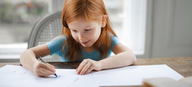 A girl writing homework
