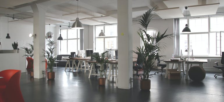 The interior of a modern open-plan office space