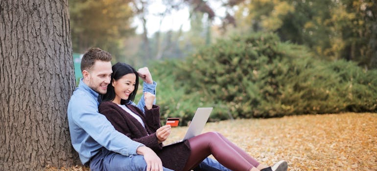 A couple on a date at a park