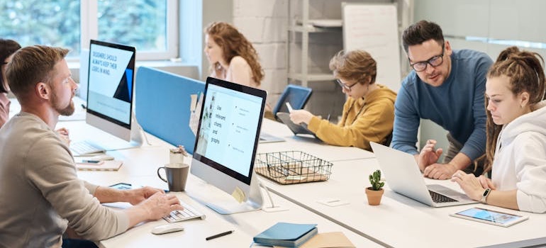 People working in an office space
