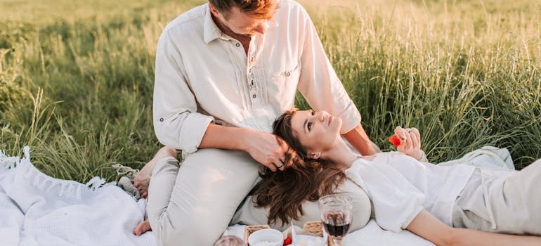 A couple having a picnic, part of living together in Evergreen, Colorado
