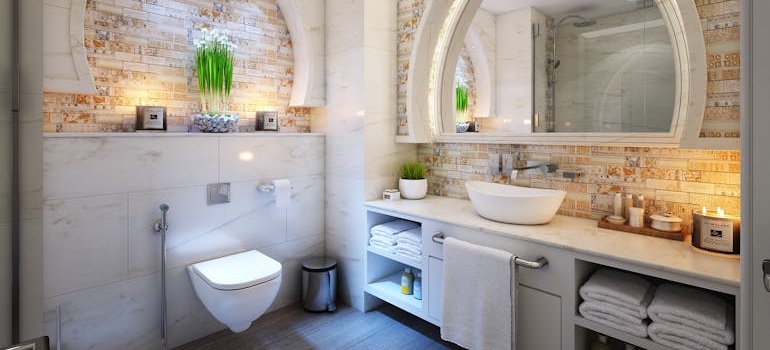 The interior of a bathroom