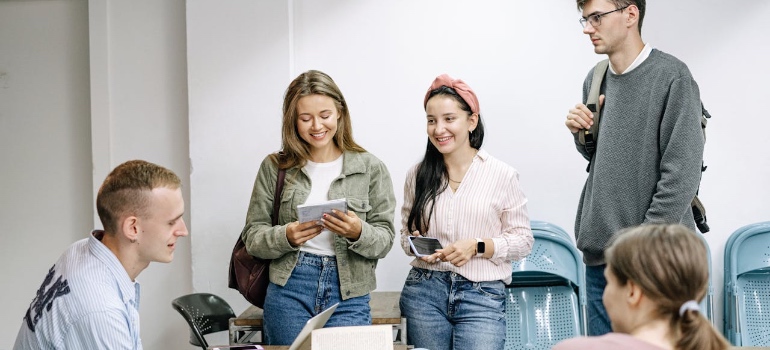 University students talking together on campus
