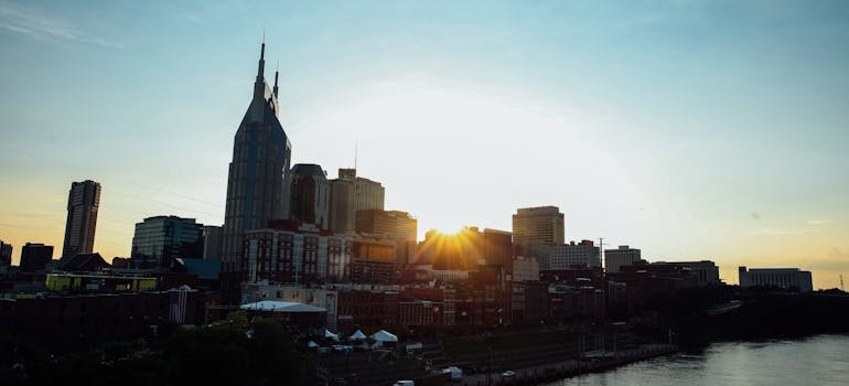 Nashville skyline at sunset