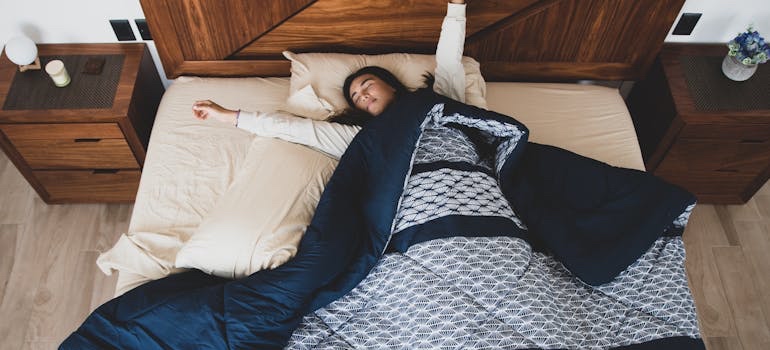 A person waking up in the morning