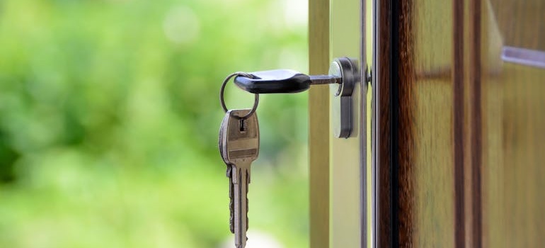 A key in a door lock