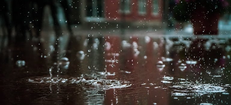 Rain falling on a city street