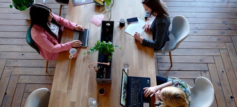 Professionals working on laptops in a coworking space