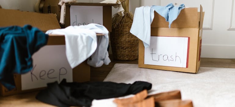 Labeled boxes you can use for decluttering after a move
