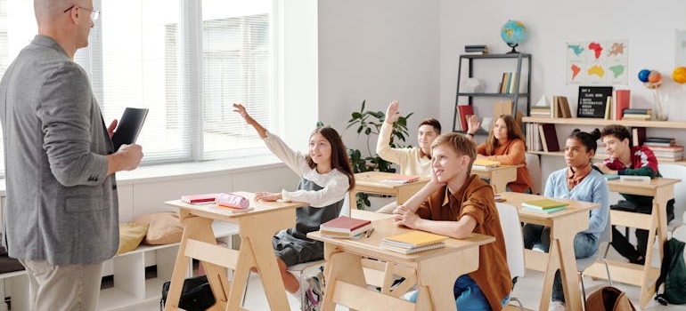 Kids in class at school
