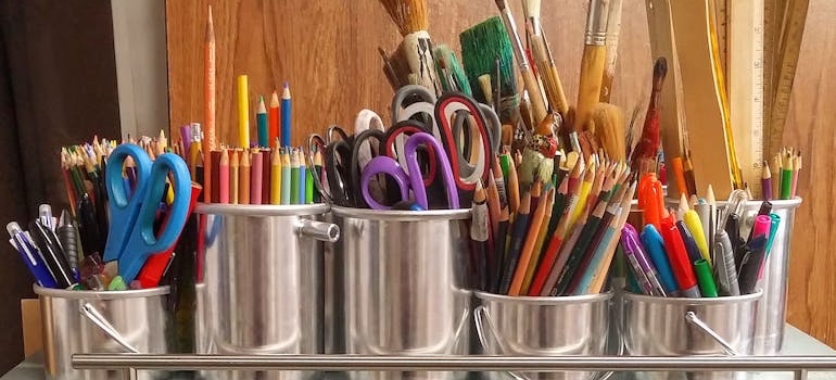 School supplies laid out on a desk