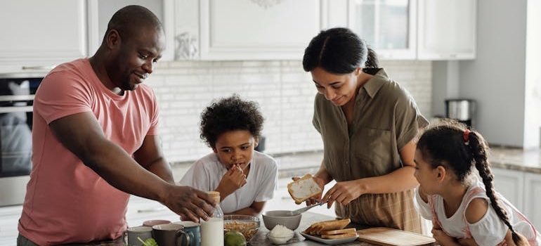 Parents and children spending time together at home