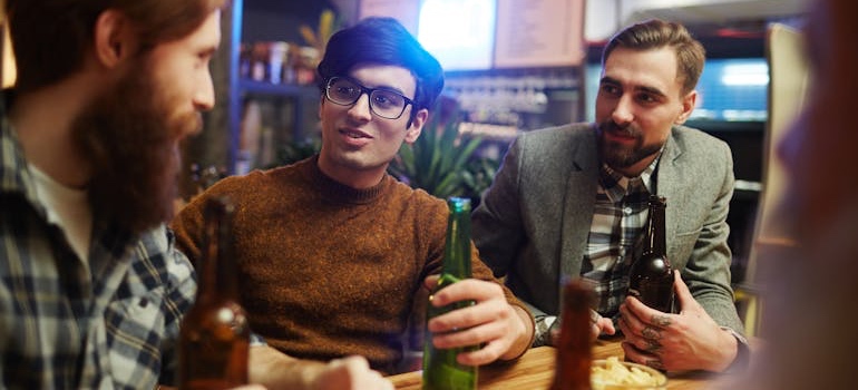 Friends hanging out at a bar