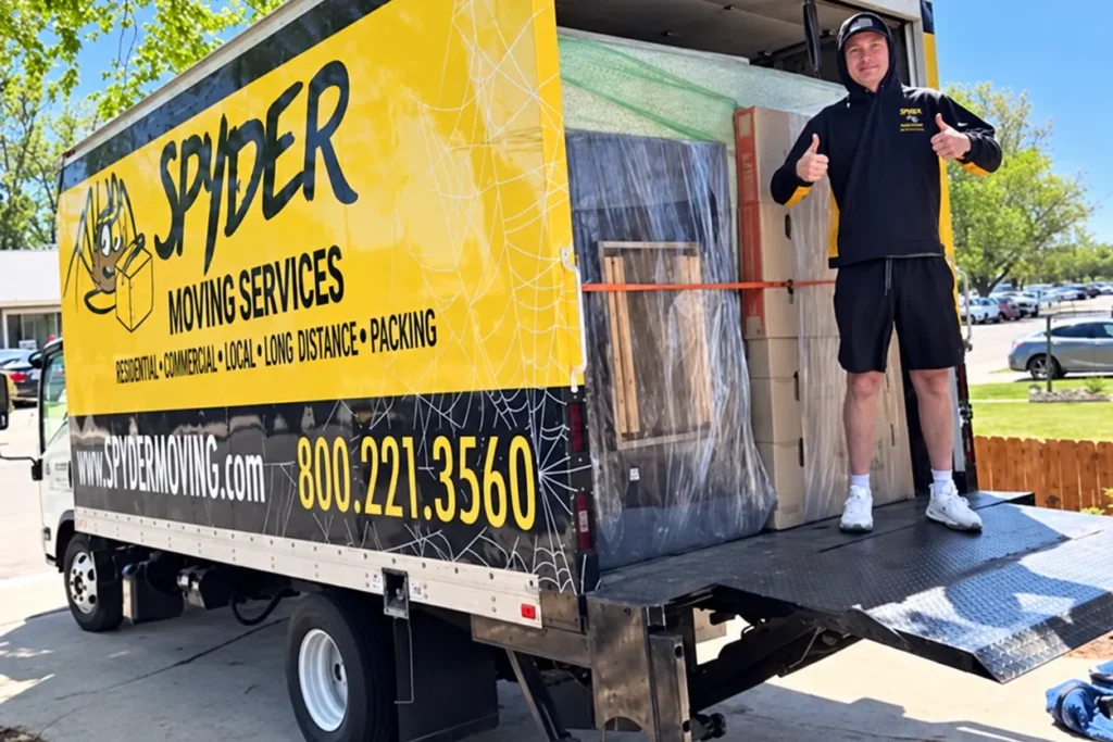 Spyder mover standing on the truck liftgate