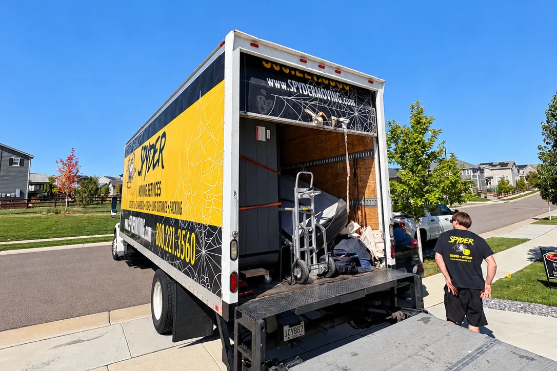 Spyder truck with the ramp down and a mover loading
